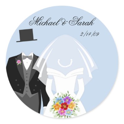 Beautiful Wedding Couple on Blue Stickers