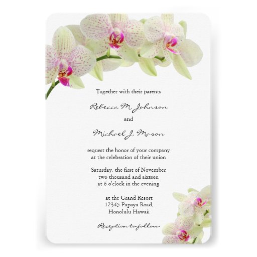 Beautiful White and Hot Pink Orchids Wedding Invitation
