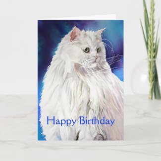 Beautiful White Cat Lover Happy Birthday Greeting