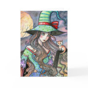 Beautiful Witch and Tabby Kitten Halloween Card card