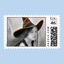 Beautiful Witch Halloween Postage stamps
