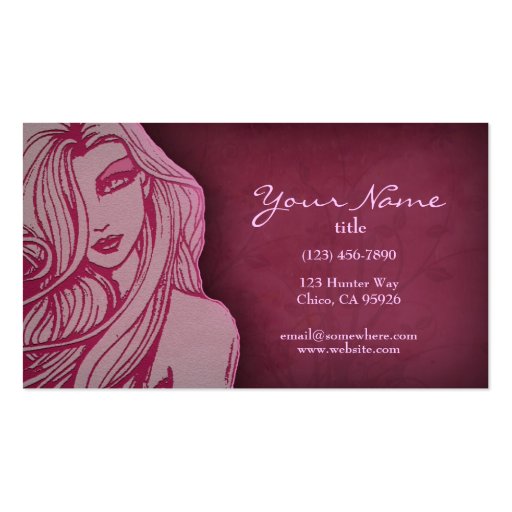 Beautiful Woman Deep Pink Business Card (back side)