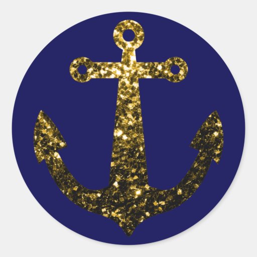 Beautiful Yellow Gold sparkles Anchor on Navy Blue Classic Round