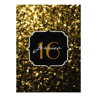Beautiful Yellow Gold sparkles Sweet 16 Custom Announcements