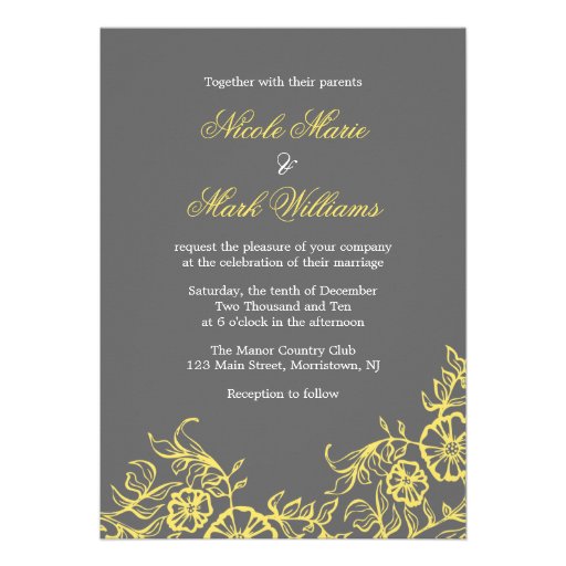 Beautiful Yellow & Gray Floral Wedding Custom Invitation