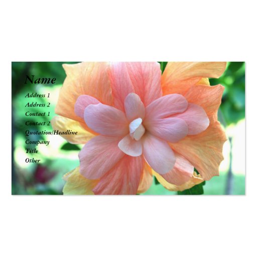 Beautiful Yellow, Orange and Pink Hibiscus Flower Business Card Templates (front side)