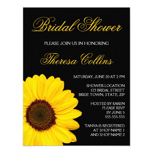 Beautiful yellow sunflower bridal shower invite