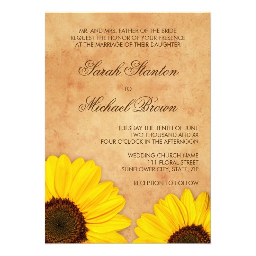 Beautiful yellow sunflowers wedding invitation