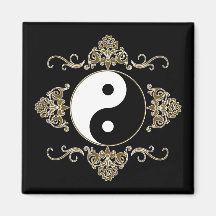 Beautiful Yin Yang Design in Black and Gold Fridge Magnet