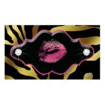 Beauty Animal Zebra Pink Lips Gold Diamonds Business Card Templates