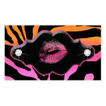 Beauty Animal Zebra Pink Lips Orange Diamonds Business Cards