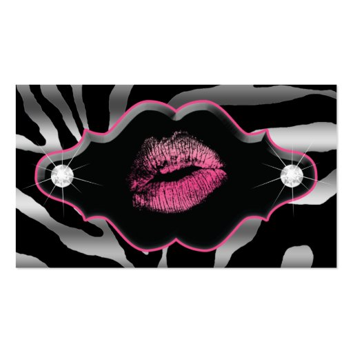 Beauty Animal Zebra Pink Lips Silver Diamonds 2 Business Card Template (front side)