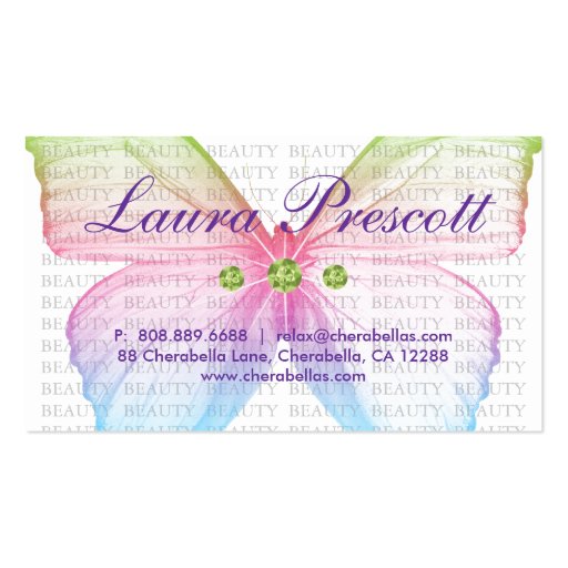 Beauty Business Card Green Pink Blue Butterfly (back side)