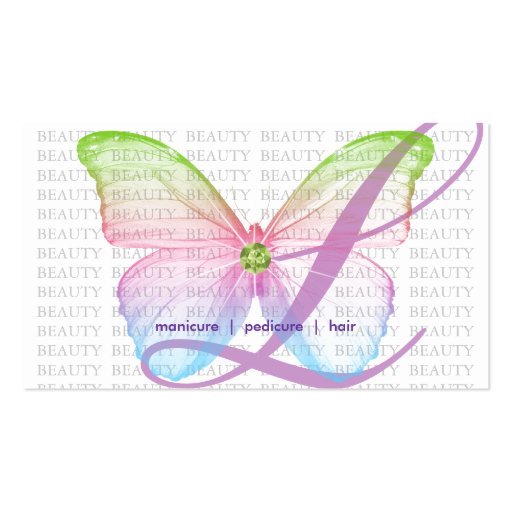 Beauty Business Card Green Pink Blue Butterfly (front side)