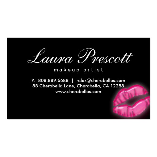 Beauty Business Card Pink Glossy Lips Black (back side)