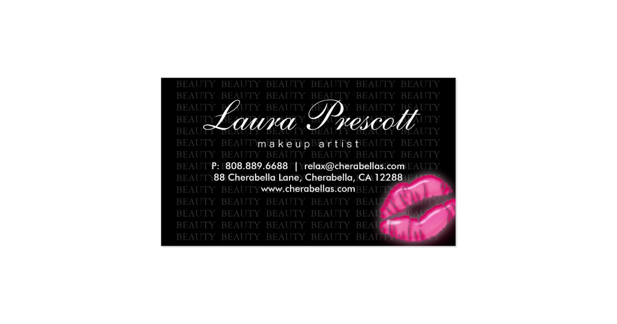 Beauty Business Card Pink Glossy Lips Black Gray Zazzle