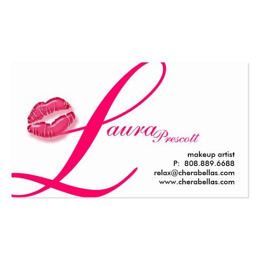 Beauty Business Card Pink Glossy Lips Black Text (back side)