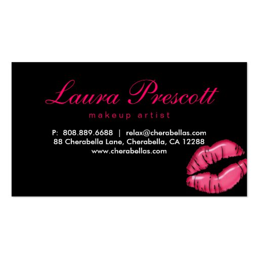 Beauty Business Card Pink Glossy Lips Black White (back side)