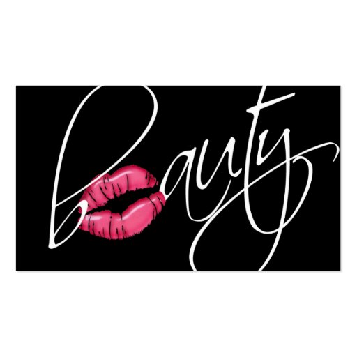 Beauty Business Card Pink Glossy Lips Black White (front side)