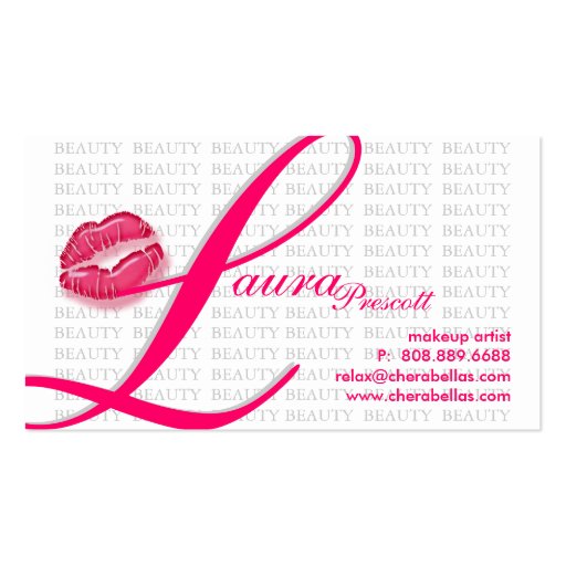 Beauty Business Card Pink Glossy Lips Gray Bkgd (back side)