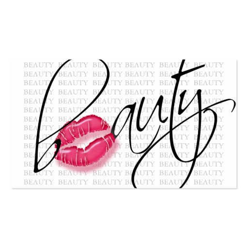 Beauty Business Card Pink Glossy Lips Gray Bkgd (front side)