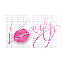 Beauty Business Card Pink Glossy Lips Gray text