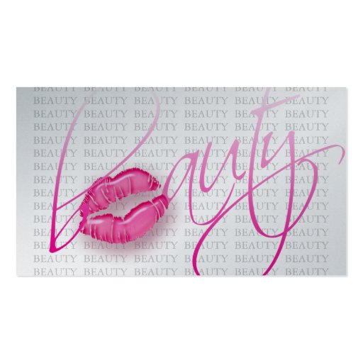 Beauty Business Card Pink Glossy Lips Gray text (front side)