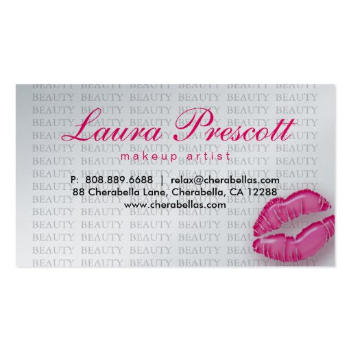 Beauty Business Card Pink Glossy Lips Gray text (back side)