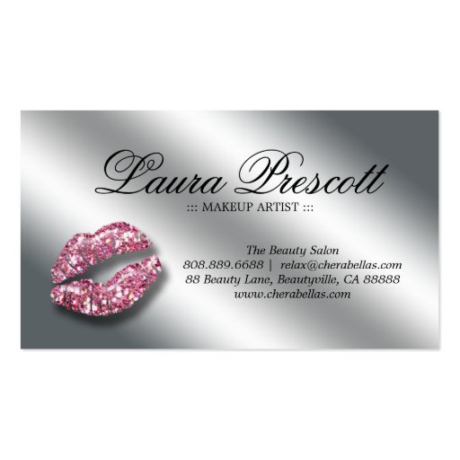 Beauty Business Card Pink Sparkle Lips Black Text (back side)