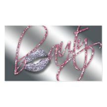 Beauty Business Card Pink Sparkle Lips Black Text