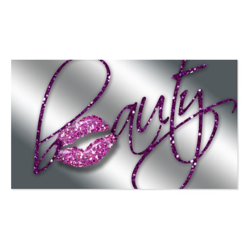 Beauty Business Card Pink Sparkle Lips Purple Text (front side)