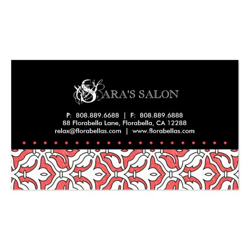 Beauty Business Card Retro Damask Coral red (back side)