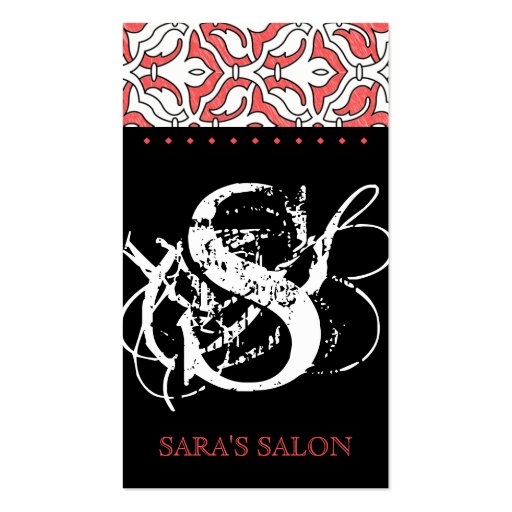 Beauty Business Card Retro Damask Coral red (front side)