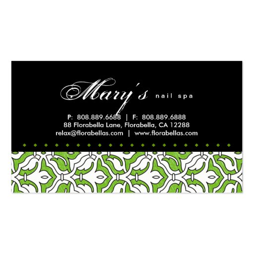 Beauty Business Card Retro Damask Green (back side)