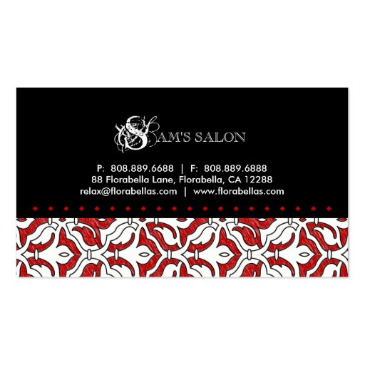 Beauty Business Card Retro Damask Red (back side)
