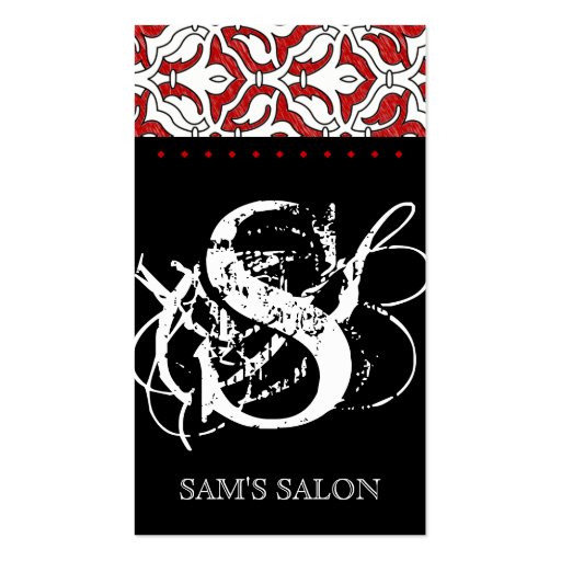 Beauty Business Card Retro Damask Red (front side)