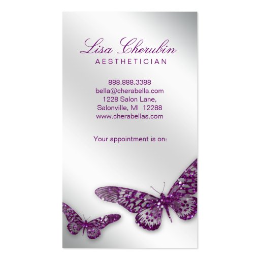 Beauty Business Card Salon Butterfly Purple Light (back side)