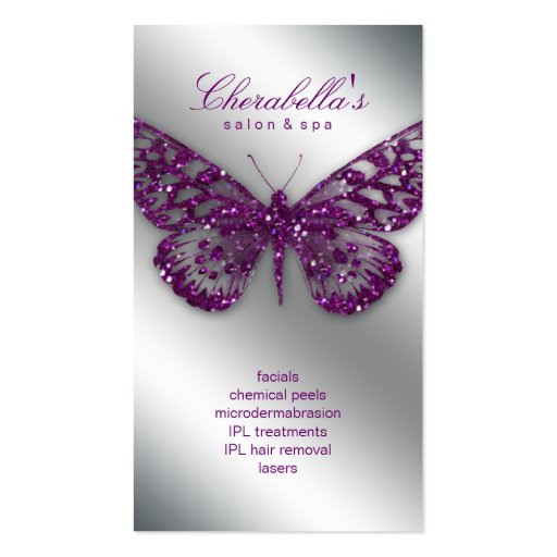 Beauty Business Card Salon Butterfly Purple Silver