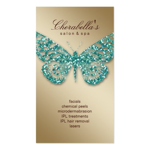 Beauty Business Card Salon Butterfly Teal Gold