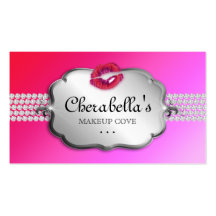 Beauty Business Card Silver Pink Red Lips