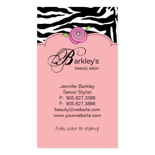 Beauty Business Card Zebra Rose Salon Baby Pink (back side)