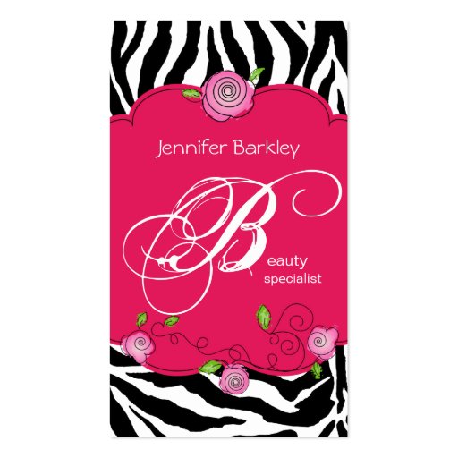 Beauty Business Card Zebra Rose Salon Pink (front side)