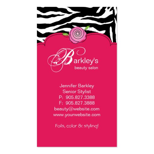 Beauty Business Card Zebra Rose Salon Pink (back side)