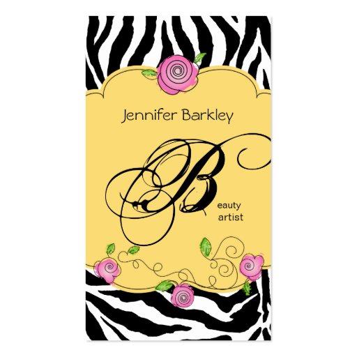 Beauty Business Card Zebra Rose Salon Pink Yellow
