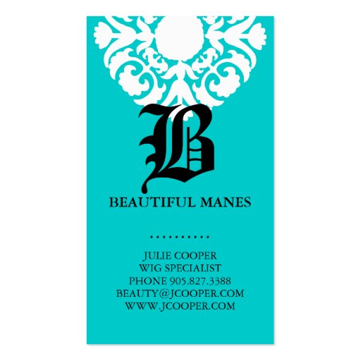 Beauty Business Cards Damask Monogram Blue White (back side)