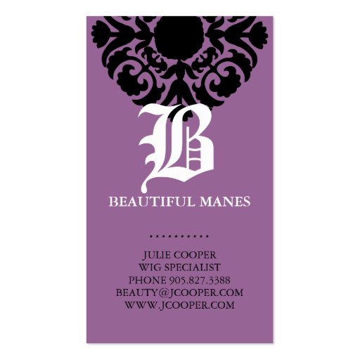 Beauty Business Cards Damask Monogram Purple bl (back side)