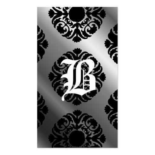 Beauty Business Cards Damask Monogram Silver Black