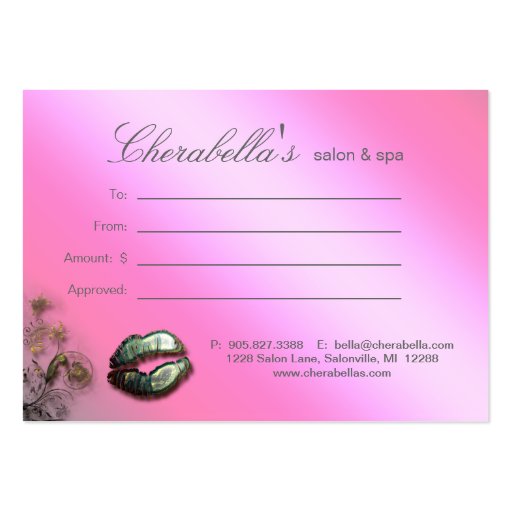 Beauty Gift Card Salon Lips Silver Pink Business Card Templates (back side)