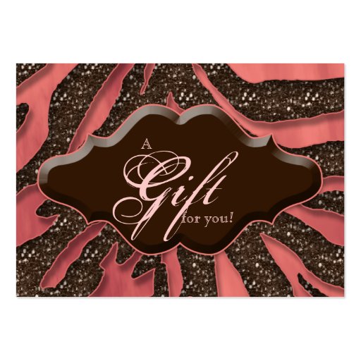 Beauty Gift Cards Certificates Glitter Zebra Coral Business Cards (front side)
