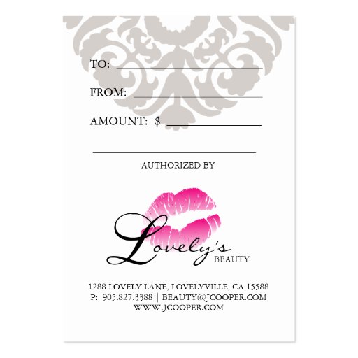 Beauty Gift Cards Lips Makeup Pink Business Card Templates (back side)